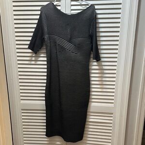 Herve Leger Black and Gray Striped Midi Dress Size L